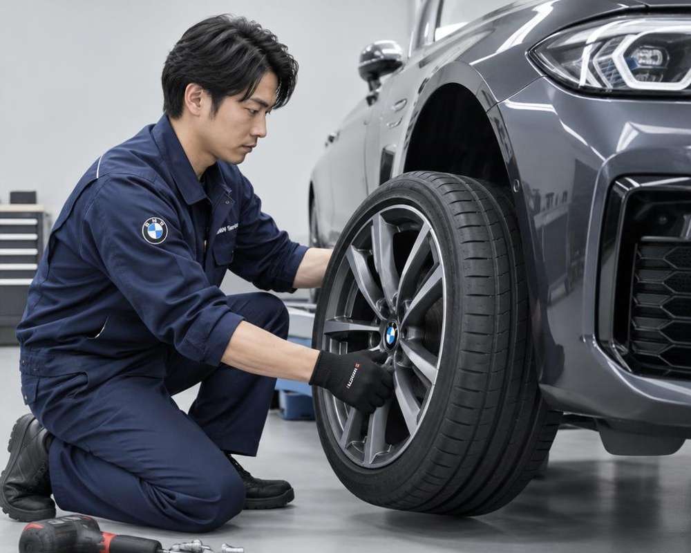 日本人整備士による輸入車のタイヤ交換作業