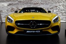 Paris, France – October 3rd, 2014: Presentation of Mercedes-Benz AMG GT S on the Paris Motor Show in France. The AMG GT is available with 4,0-litre V8 petrol engine with maximum output of 462 HP (in GT version) or 4,0-litre, V8 engine with maximum output of 510 HP (in GT S version). The AMG GT accelerates from 0 to 60 mph in 4,0 seconds but the AMG GT S accelerates from 0 to 60 mph in 3,8 seconds.